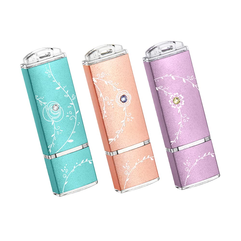 TCELLNatural Beauty 32GB 3 Pack USB 3.0 Flash Drive Decorated with Swarovski Elements Crystal 3 Color for Girl Office Gift (Purple, Blue, Rose Gold)
