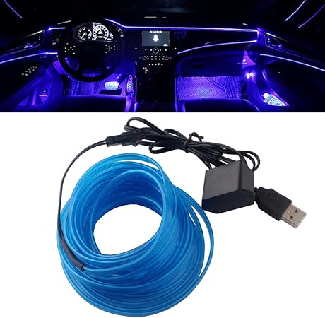Amazon 有機el ネオンワイヤー ブルー クリスマス パーティー装飾 Diy 屋内外 車 衣装 雰囲気 Ledライト 5m Usb式 1本 ライト アクセサリー 車 バイク