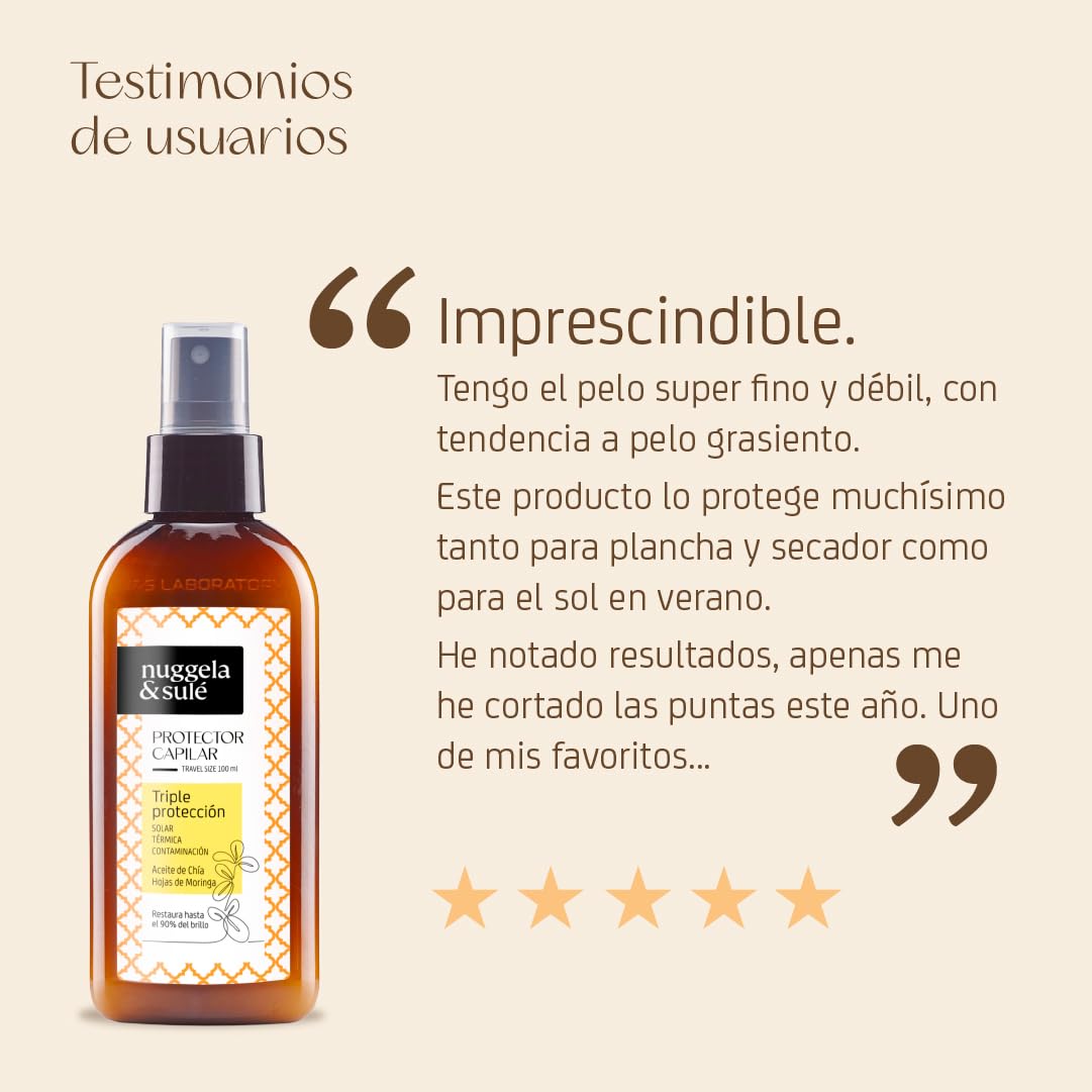 Nuggela & Sulé Protector Capilar Triple Protección Solar Térmica Contaminación Aceite de Chía Aceite de Ricino 100 ml