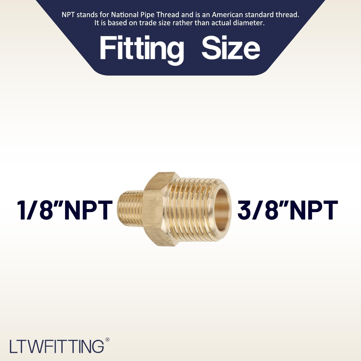 LTWFITTING No Lead Brass Pipe Hex Reducing Nipple Fitting 3/8" x 1/8" Male NPT Air Fuel Water(Pack of 400)