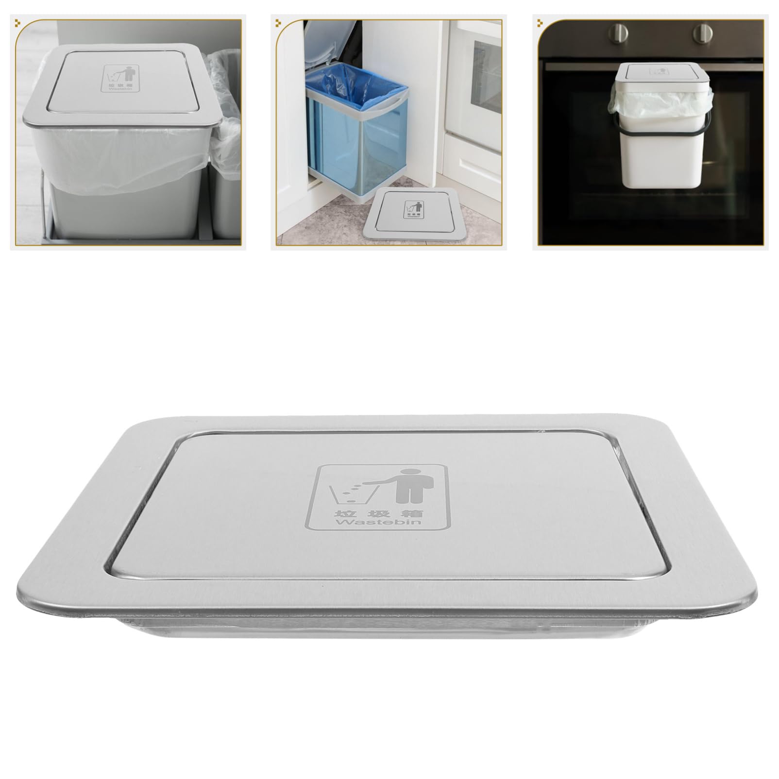 MAGICLULU Coperchio Incassato Per Pattumiera in Acciaio Resistente Copertura Per Bidone Della Spazzatura Da Cucina Design Ribalta Per Piano Di Lavoro