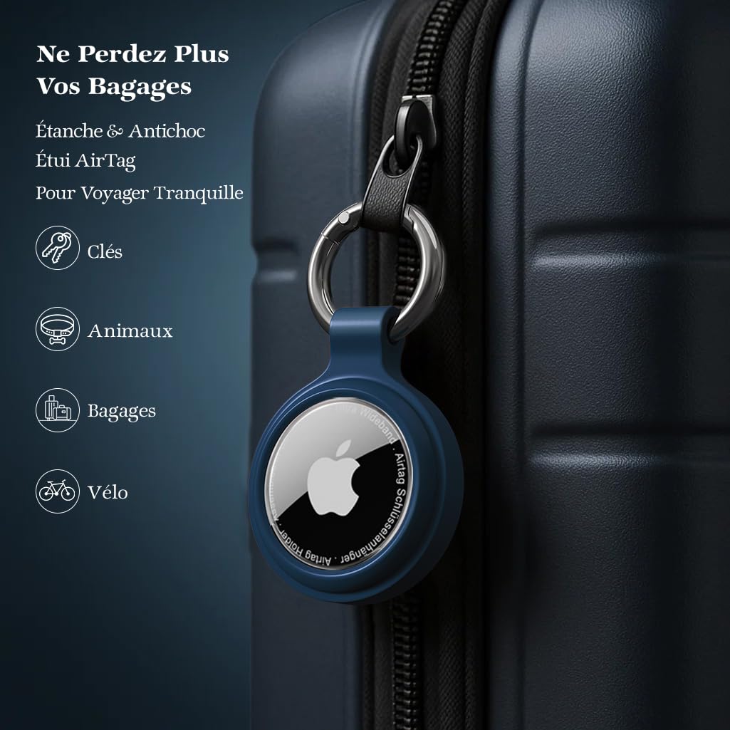 Étuis pour Apple AirTag Porte Clé - Coque de Protection IP67 Étanche, Antichoc et Anti-Rayures pour AirTag Support, Animaux, Bagages (Lot de 4)