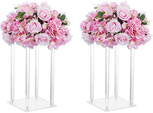 Jarrones acrílicos para centros de mesa de boda, 2 piezas, soporte de flores de columna transparente, jarrones de flores de 15.8 pulgadas de alto