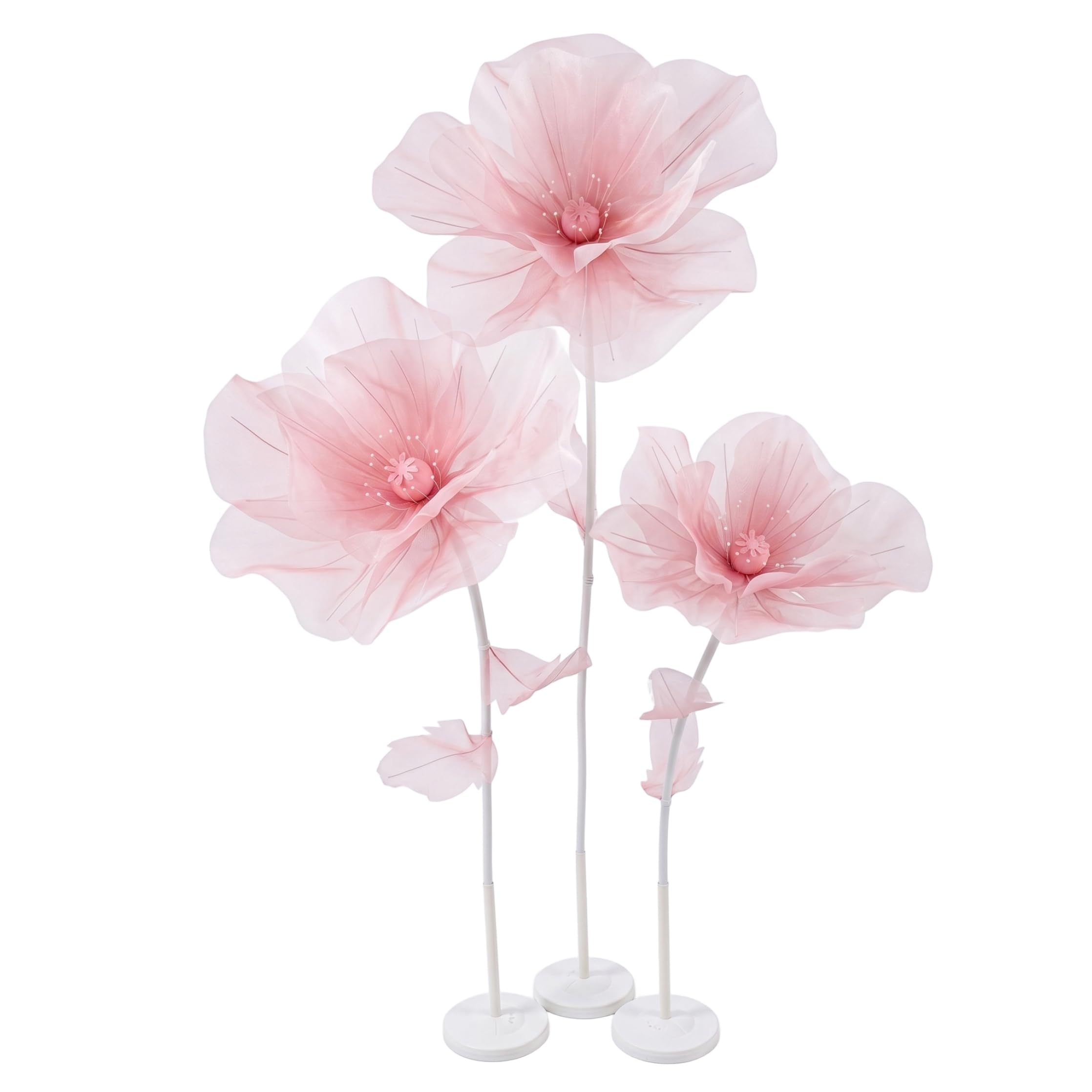 Große Papierblumen, 3-köpfige riesige Organza-Blume mit Ständer, große Blumen-Hintergrunddekoration für Garten, Hotel, Fotografie-Requisiten, Hochzeit, Stil 1