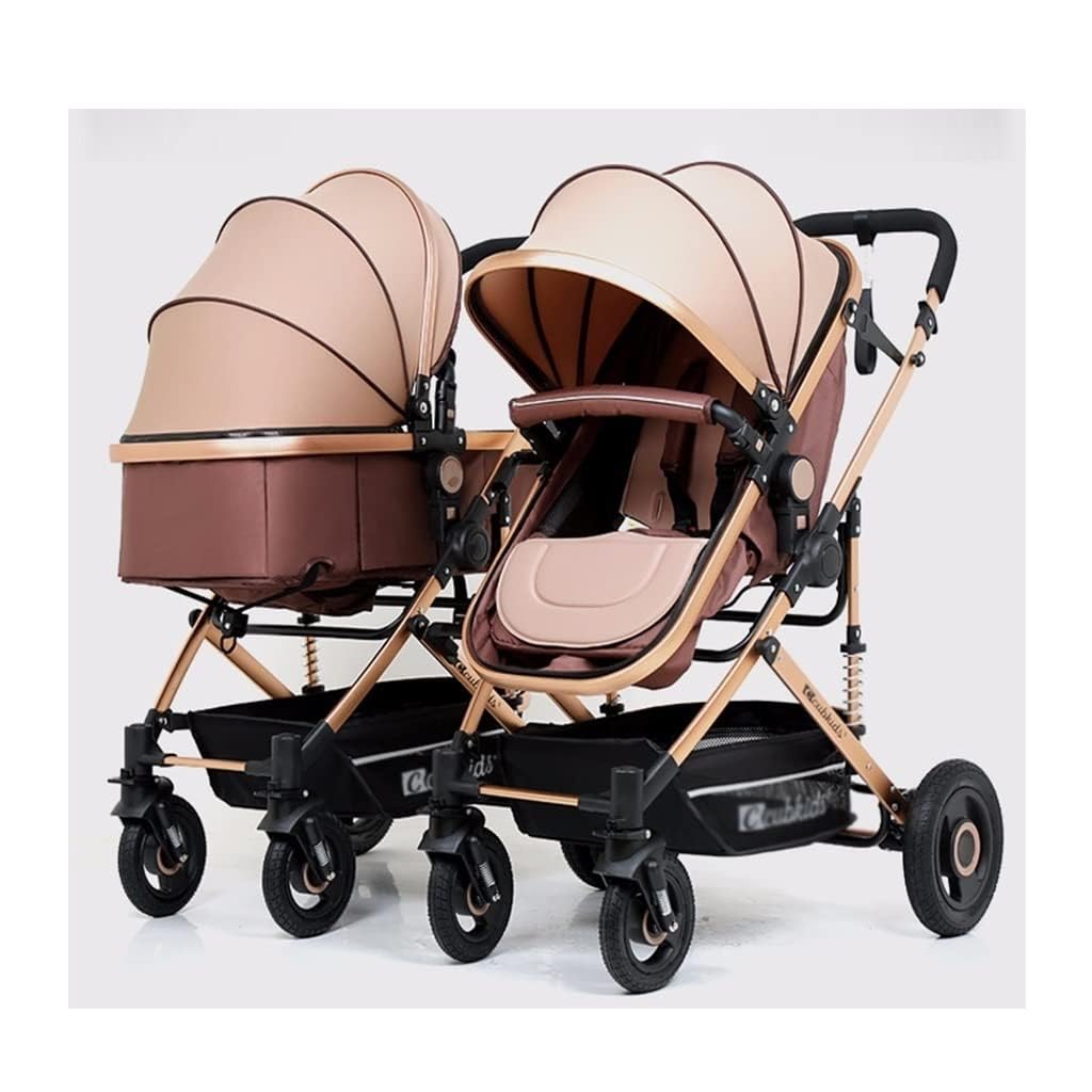 Rieort Poussette jumelle Portable en Alliage d'aluminium poussettes Tandem Roues verrouillables Chariot Poussette Dossier réglable bébé Poussette