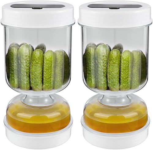 Recipiente para pepinillos con colador, separación húmeda y seca, tarro de aceitunas y pepinillos con tenedor, herméticos, a prueba de fugas,