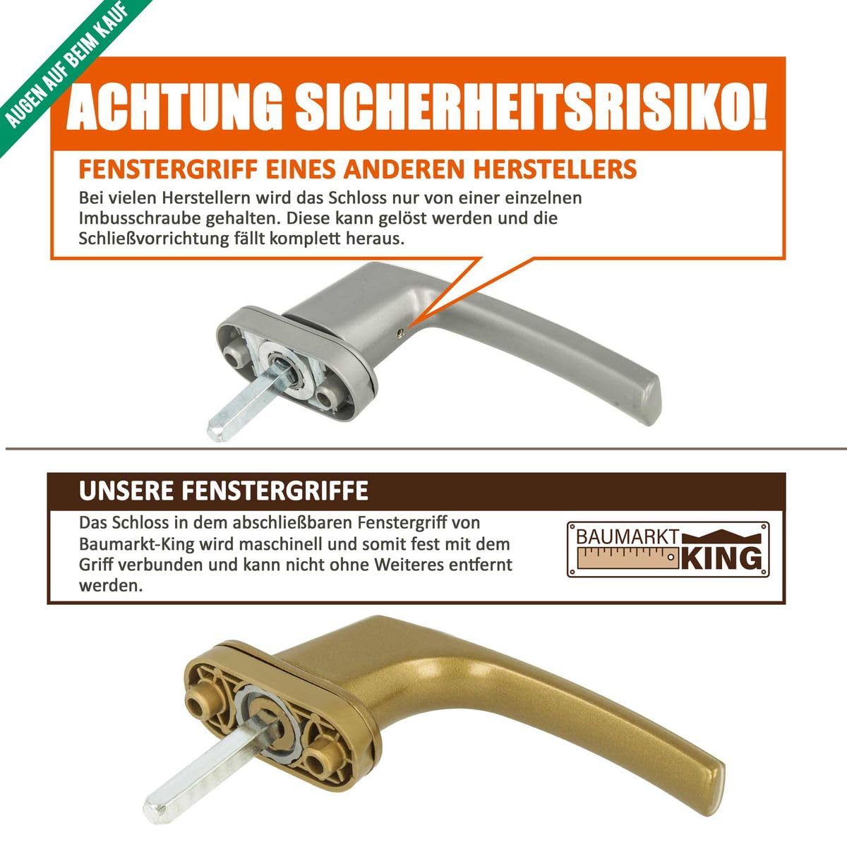 4 x Alu Fenstergriff in Weiß abschließbar - Stiftlänge 30mm