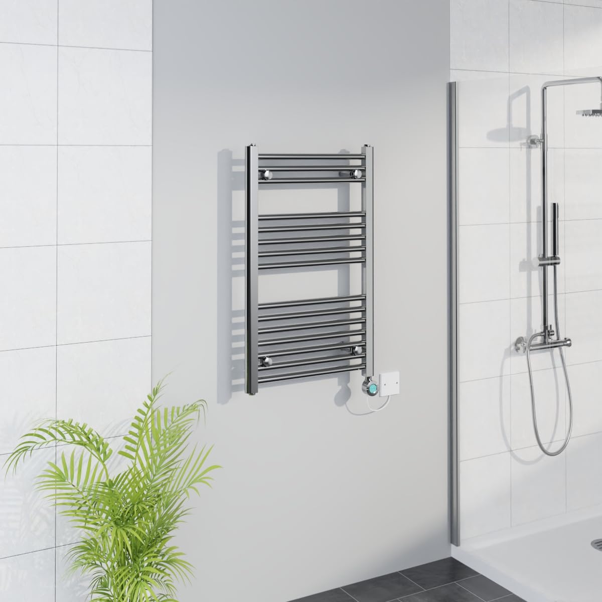 Warmehaus Chrome Smart Wifi Thermostatic Electric Bathroom Straight Heated Towel Rail Warmer Radiator With Timer 800X500mm