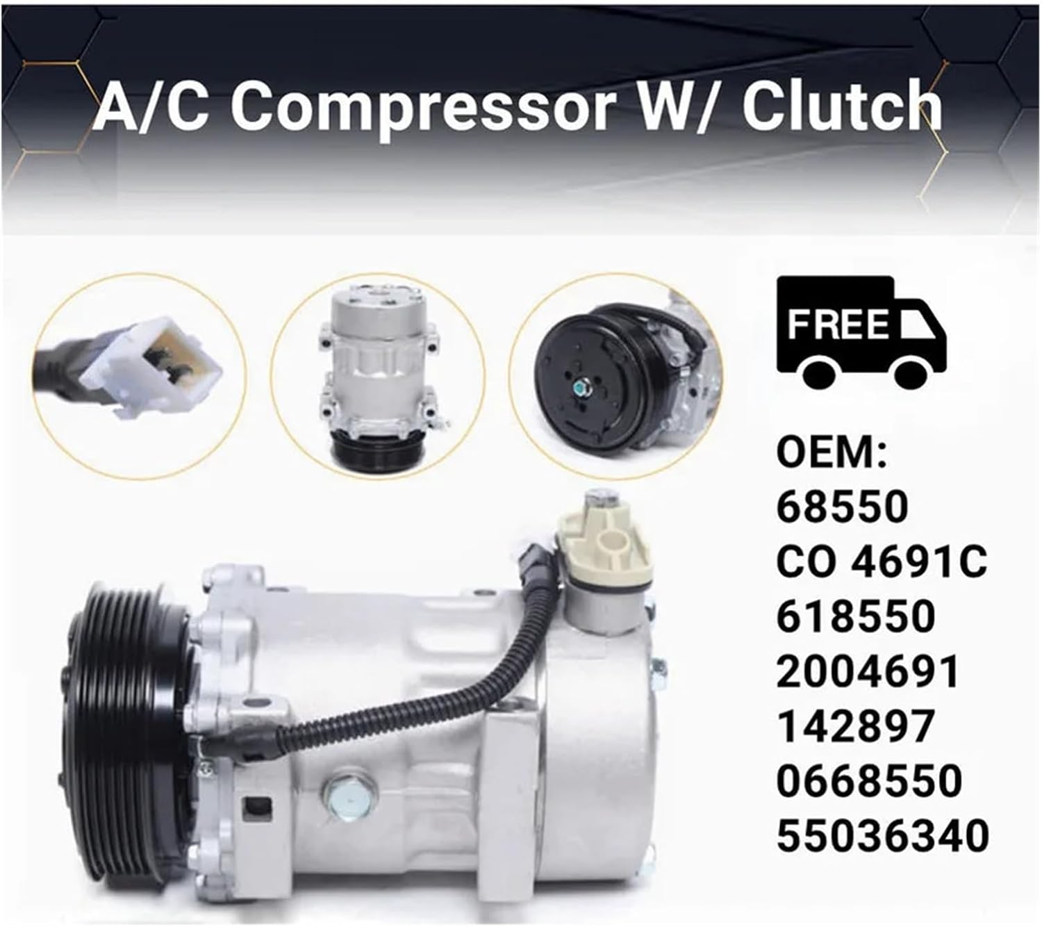 A/C エアコンコンプレッサー AC コンプレッサー クラッチ付き 1997