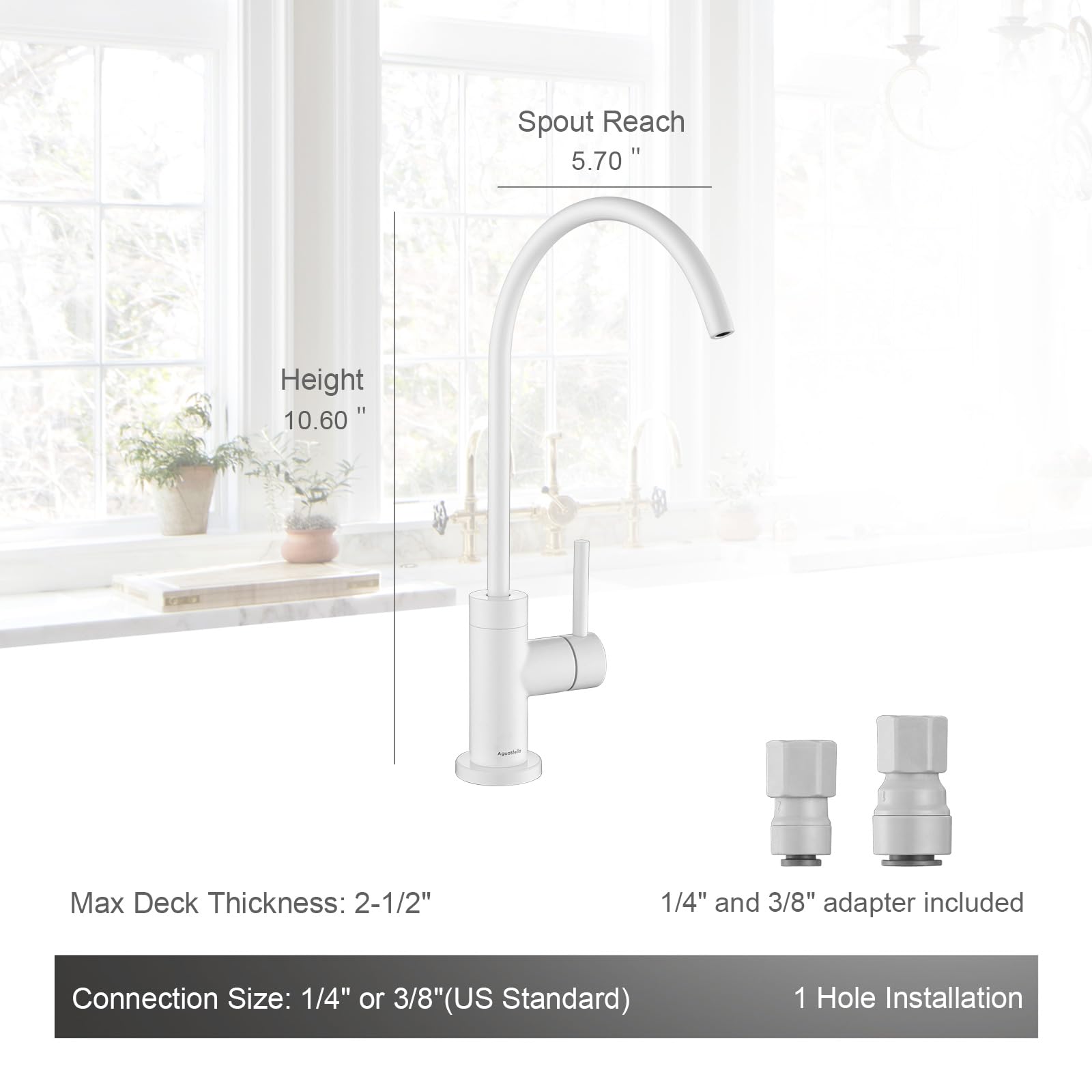 AguaStella AS09W - Grifo de filtro de agua de cocina de acero inoxidable blanco para la mayoría de unidades de ósmosis inversa o sistema de filtración de agua en espacio sin aire