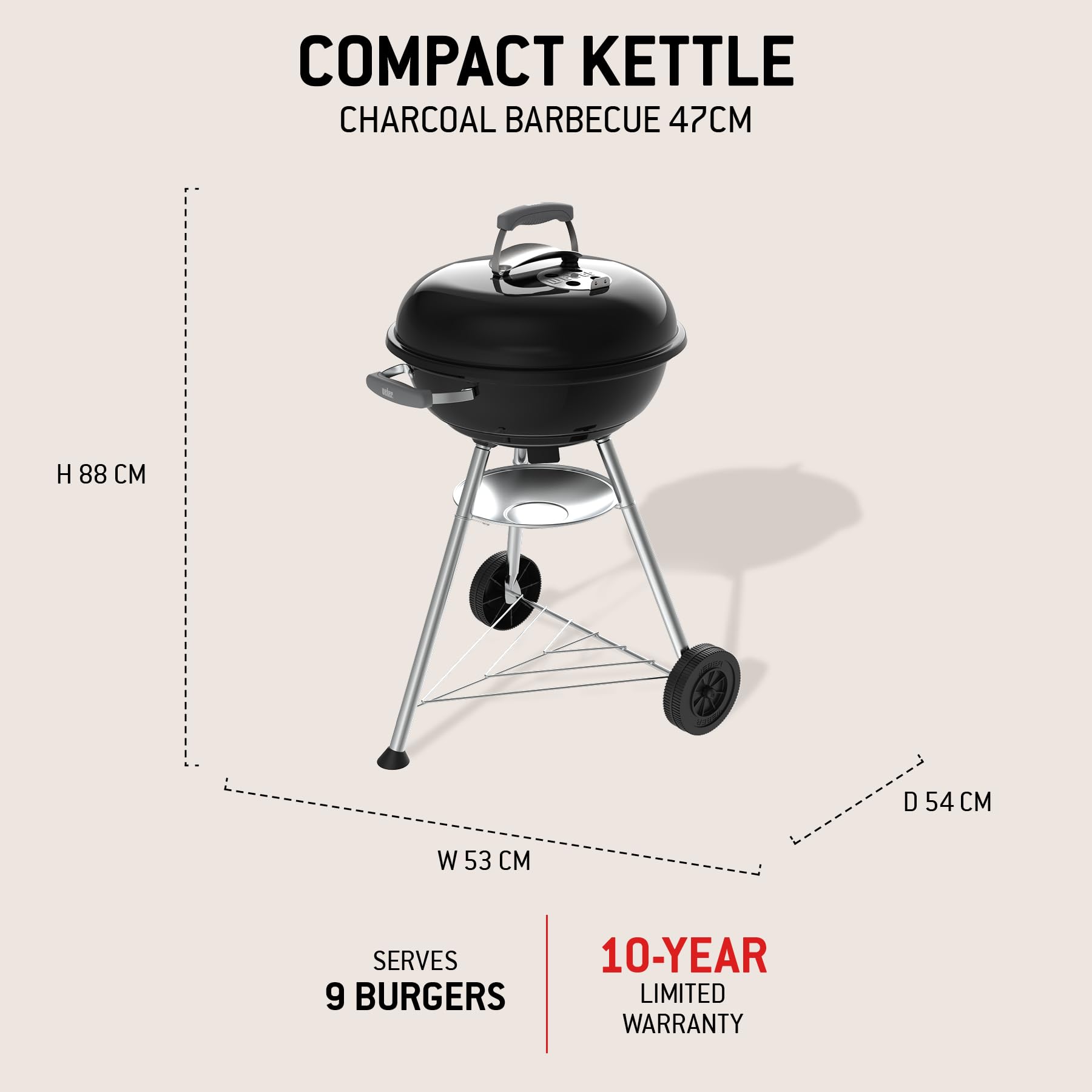 Weber Compact Kettle Holzkohlegrill 47 cm mit Stand und Rädern