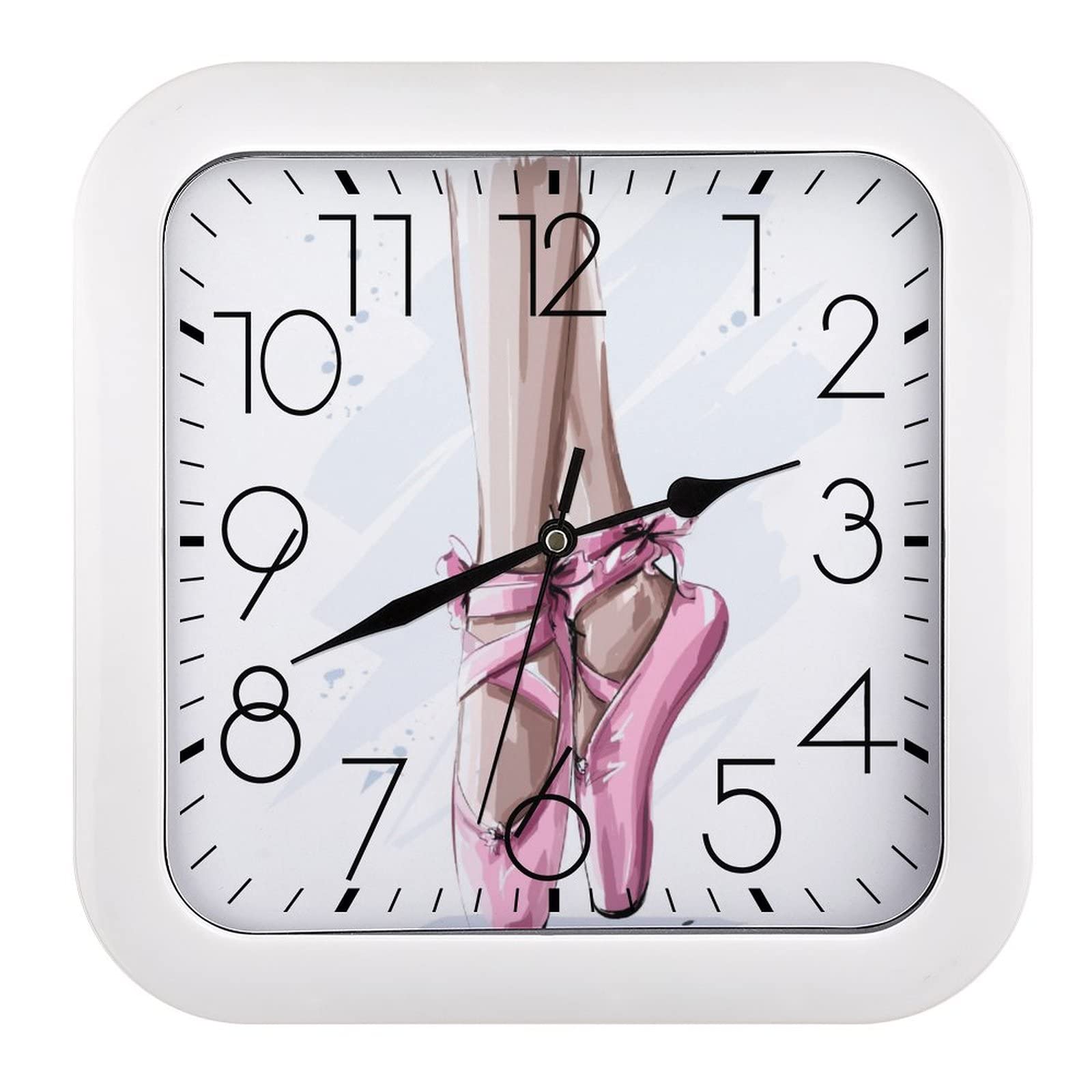 Horloge murale carrée ballet grands chiffres salon 26x26cm