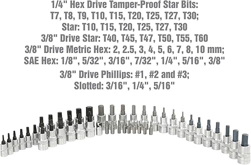 Miniatura 4 de OEMTOOLS 23992 Juego de 44 piezas Torx Juego de brocas Torx ideal para trabajos automotrices, juego de acero de aleación tratado térmicamente,