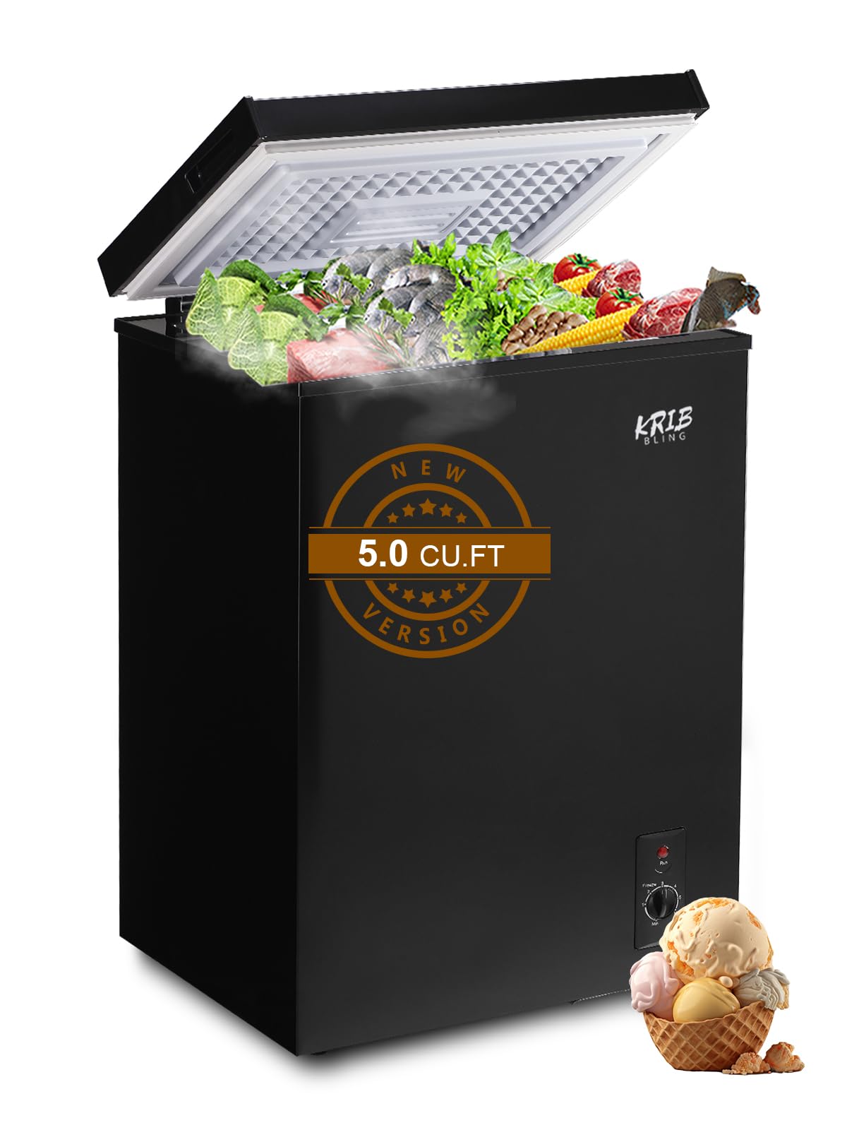 KRIB BLING KB03FLG-80Q-BLACK 5.0-3 5 cu ft Chest Freezer Black