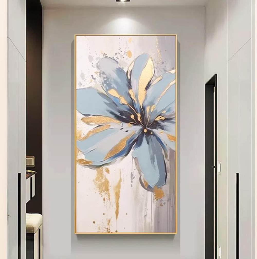 Peinture abstraite faite main feuille d'or pour salon chic