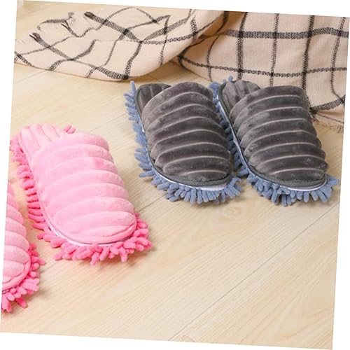 Miniatura 3 de 1 par de pantuflas de limpieza de pisos de rayas peludas con tamaño inferior desmontable, color gris, unisex, zapatilla de trapeador para