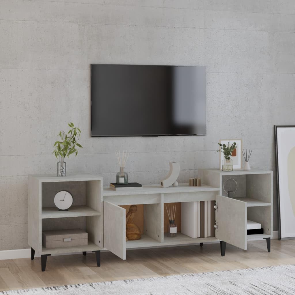 Mobile TV basso grigio cemento, 160 x 35 x 55 cm, in legno e metallo, moderna credenza con 6 scomparti e porta, mobile TV per soggiorno, camera da letto e corridoio