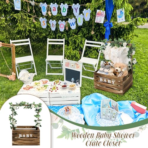 Image of Barydat Wooden Baby Crate Closet, Baby Basket with Handle and Garland Storage Hamper Shower Wooden Gift Crate Letters Self Adhesive for Pregnancy New Parent(Dark Walnut)