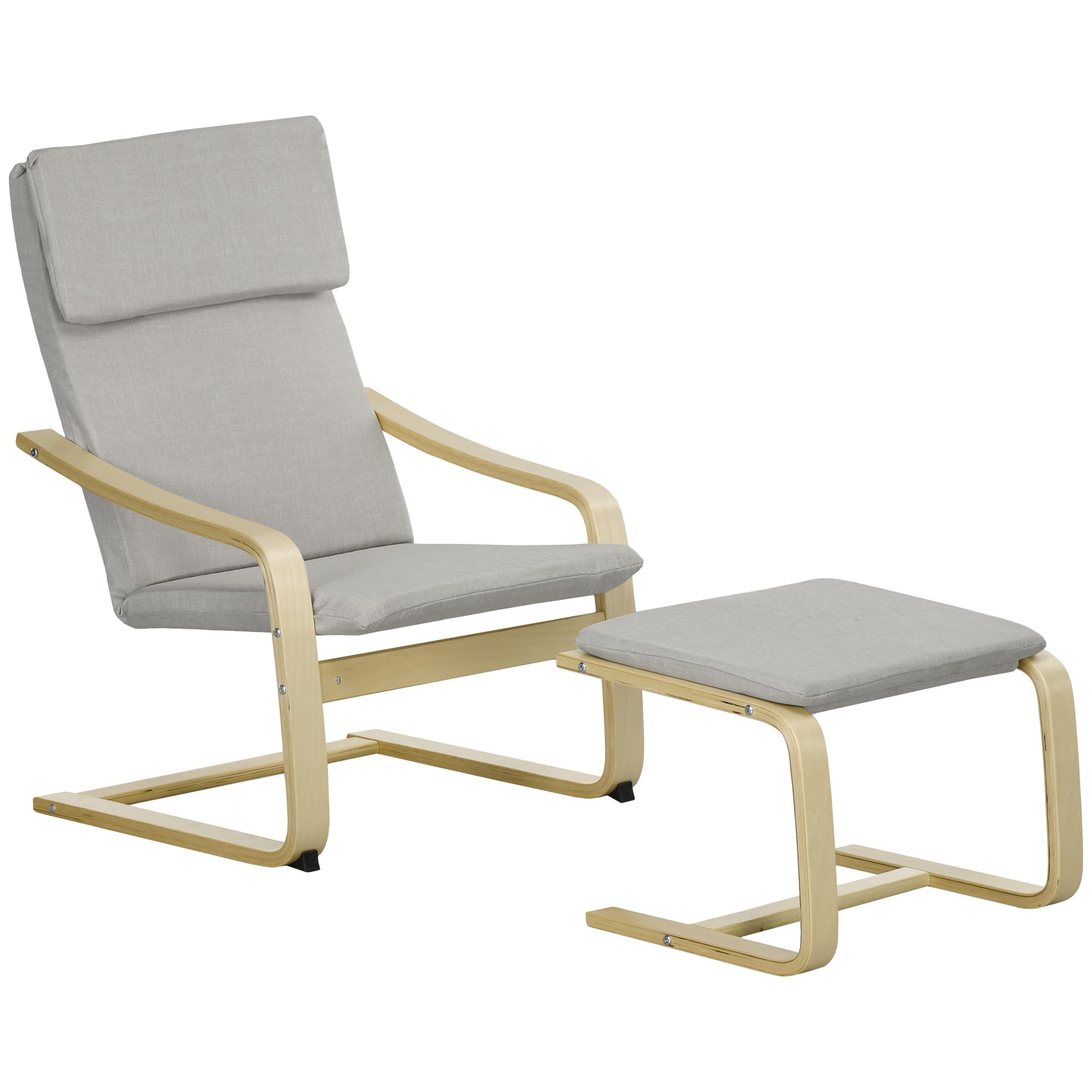 HOMCOM Relaxsessel mit Fußhocker – Leinenoptik, hellgrau