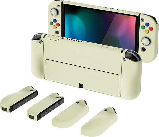 PlayVital Etui Ochronny do Nintendo Switch OLED,Case Hard Shell do Switch OLED Joycon,AlterGrips Dokowalna Smukły Futerał do Switch OLED,Protective Cover z Kciuka Caps&Caps Przycisków-Żółty Antyczny