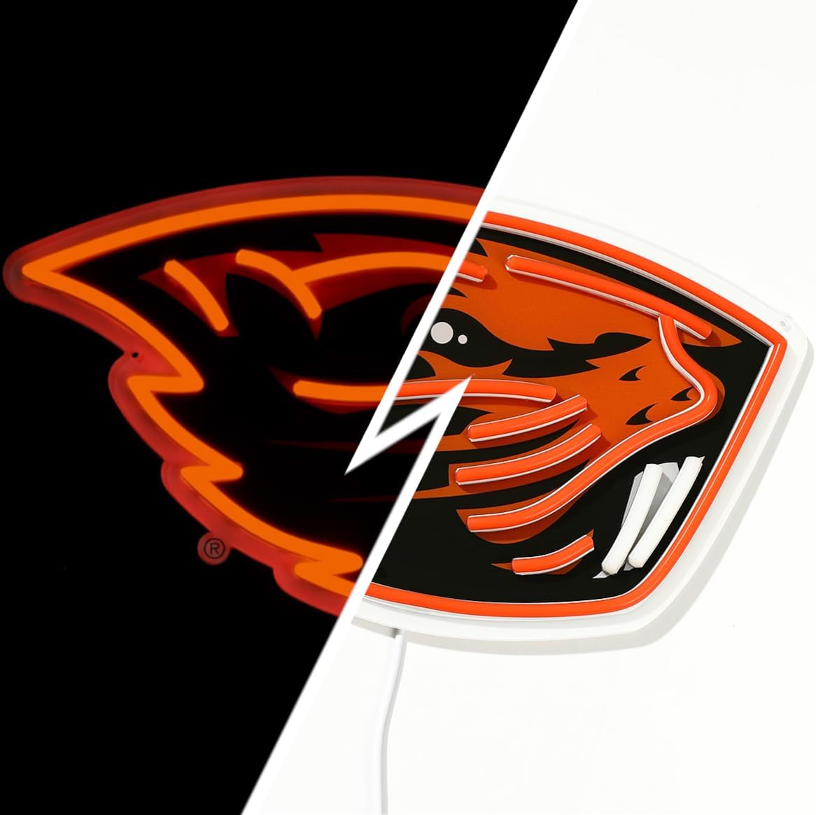 Saturday Neon Officially Licensed Oregon State Beavers LED Neon Sign – 15" W x 9.20" H Orange-Emitting Wall Light with Adjustable Brightness, Inline Dimmer Switch, USB Powered with Outlet Adapter – College Wall Décor
