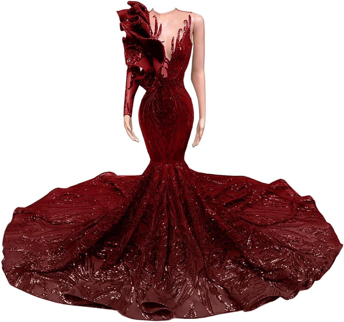 Sequined Mermaid One Shoulder Prom Shower Party Dress Evening Pageant Celebrity Gown