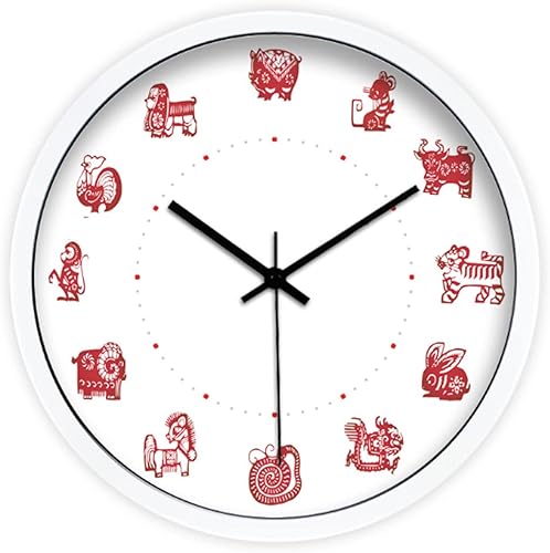 Reloj de Pared 12 Chinese Zodiac Classic Funny Wall Clock Battery Operated Silent Non Ticking Chinese Zodiac Wheel WTwelve Animals Round Clock for