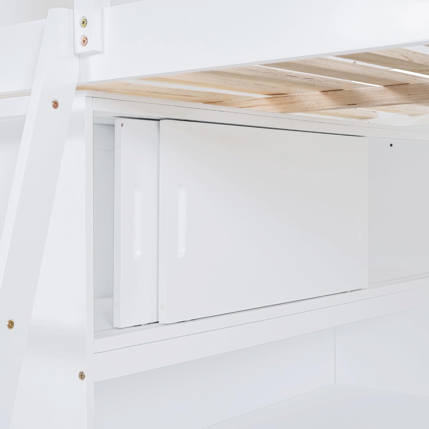 Close-up of the sliding doors on the Linique Loft Bed cabinet