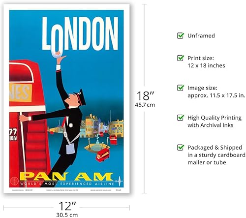 Miniatura 2 de Londres Inglaterra - Autobuses de dos pisos Bovril y Schweppe - Pan American World Airways - Póster vintage de viaje de aerolínea por Aaron Fine