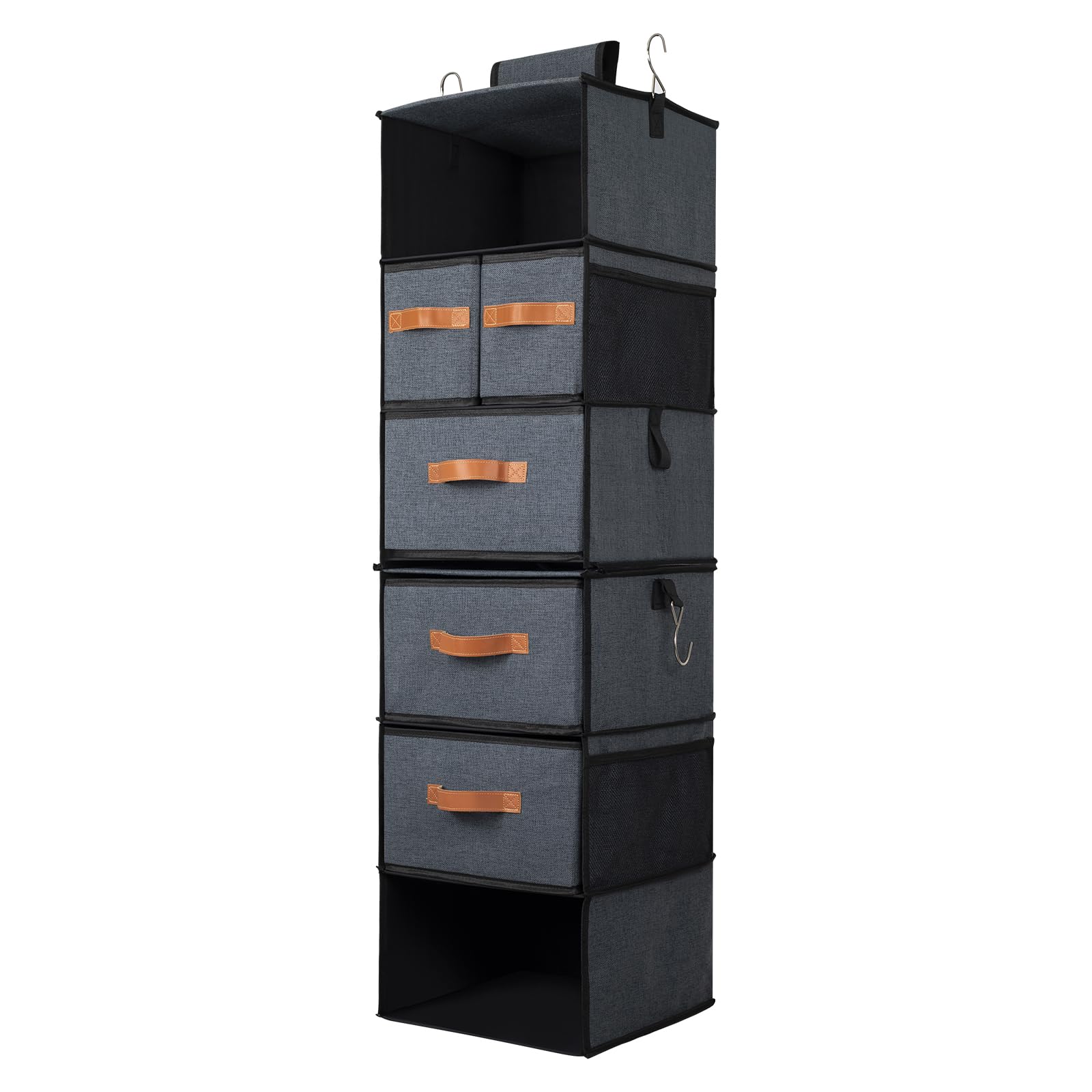 Étagère Suspendue, Rangement Suspendu avec 5 Tiroirs et 7 Compartiments, Étagères Organisateur de Rangement Suspendu Dessus de la Porte pour Chambre, Cuisine, 32 x 32 x 112 cm (Gris Foncé)