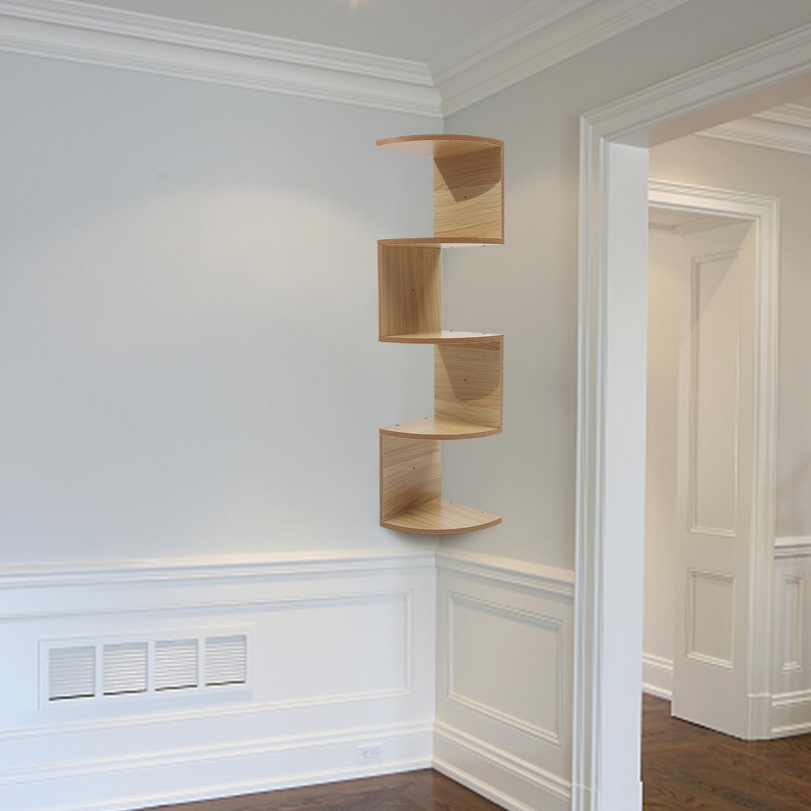Étagère Murale en Bois à 5 Niveaux, Beige, Style Moderne