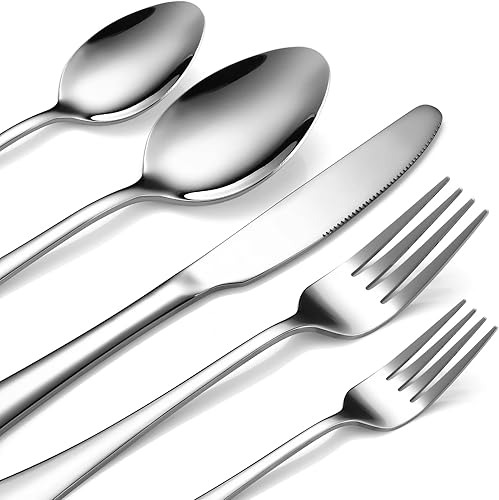 Miniatura 8 de SANLUNS - Juego de cubiertos de 40 piezas para 8 piezas juego de cubiertos para 8 piezas vajilla y cubiertos pulido espejo apto para lavavajillas
