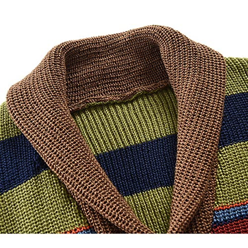 Mens Vintage Color Block Sweater Shawl Collar Cardigans Striped Fashion Classic Knit Tops Slim Fit Cable Knit Sweater3