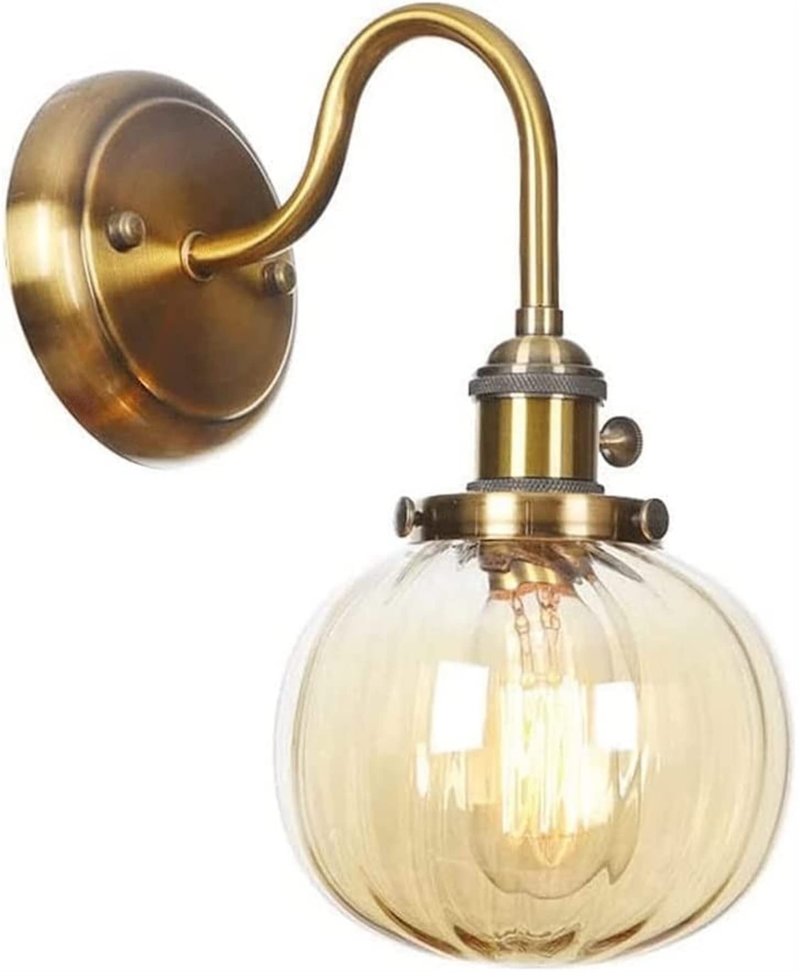 HUAYUSEDF Wall Lamp Antique Gooseneck Sconce, Mid Century Wal Light, Clearamber Glass Shade Lantern, Vintage Industrial, Decor Lighting Fixture, E26 Bathroom Red