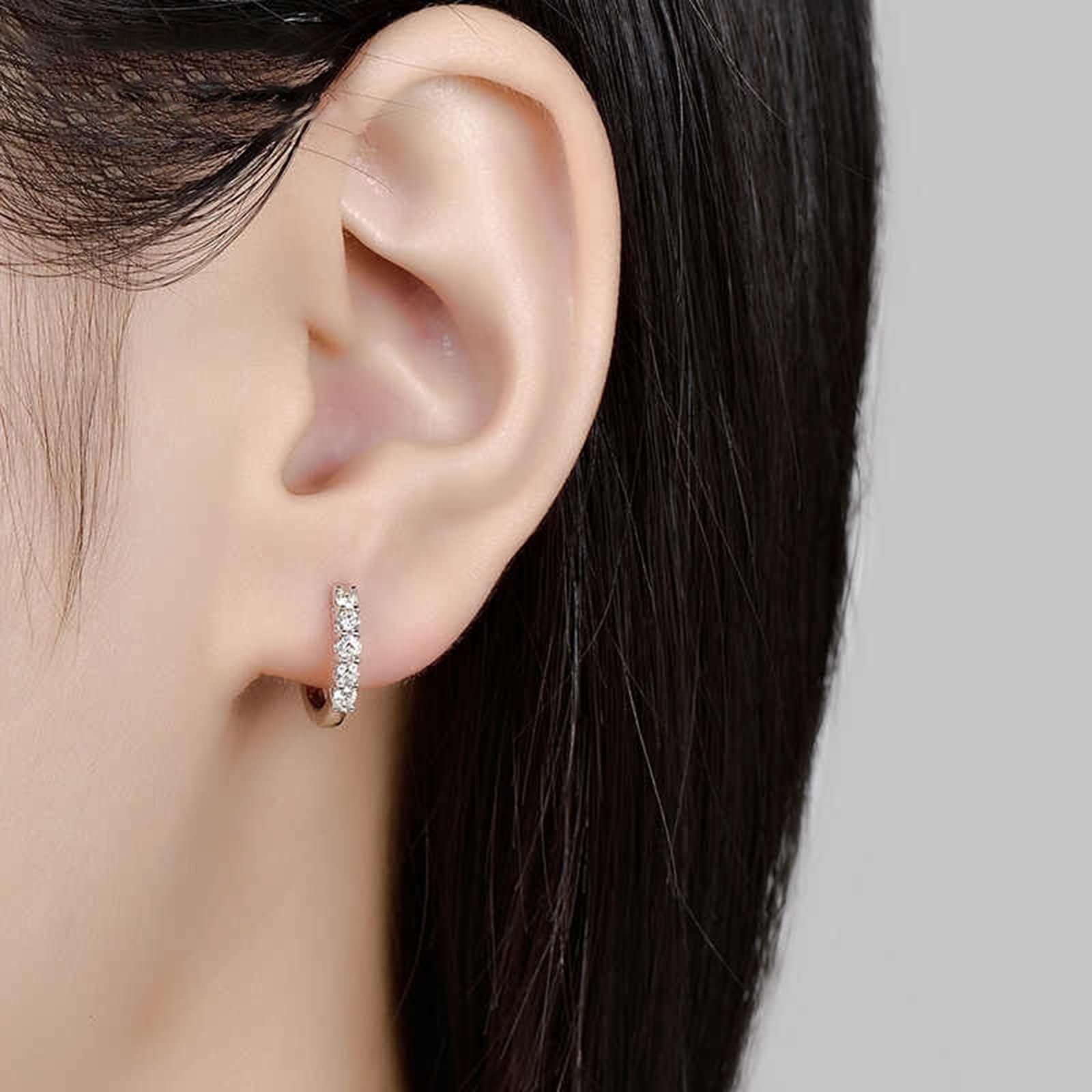 KnSam Białe złoto Au750 Creole Hoop, 0,3 ct laboratorium stworzone diamenty kolczyki damskie wiercone, szlif okrągły, białe, prawdziwe złoto, kolczyki bez niklu 18 K