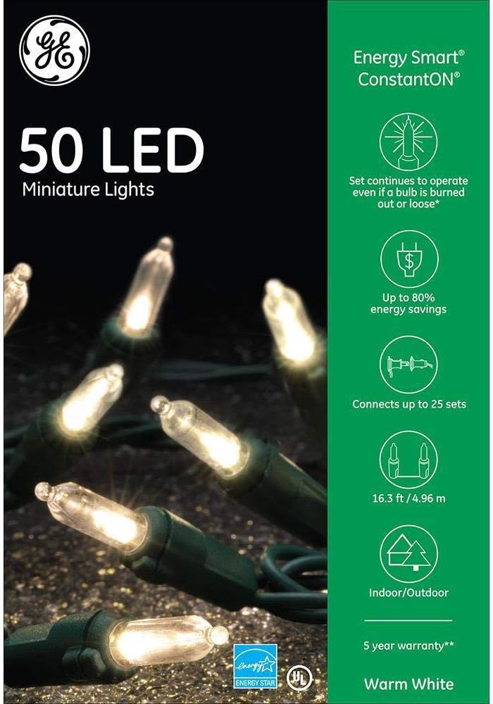 GE General Electric Energy Smart ConstantOn 50 LED Miniature Lights, Warm White