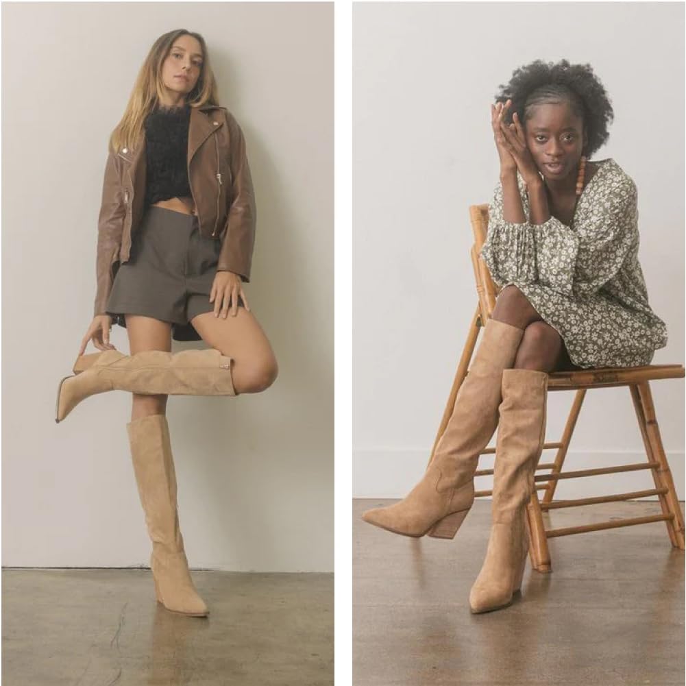 MeiLuSi Womens Knee High Boots Pointed Toe Suede Boots Chunky Heel Faux Slouchy Shoes Tall Fall 2025 Side Zipper - Image 7