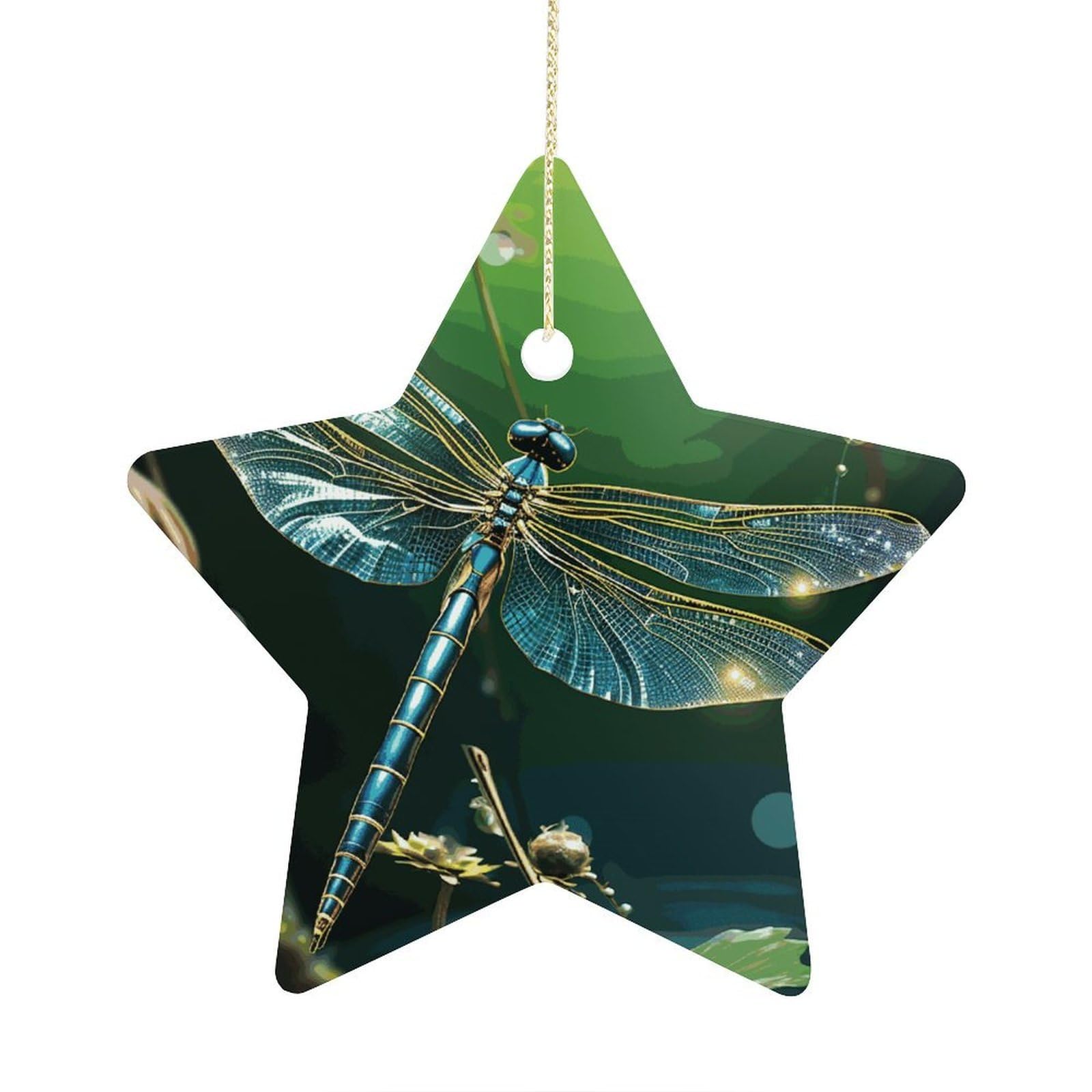 Fodpand Women's Style Dragonfly Green Ornament With String, Keepsake Hanging Decorations,Ceramic Ornaments For Men Indoor Home Holiday Party Gifts