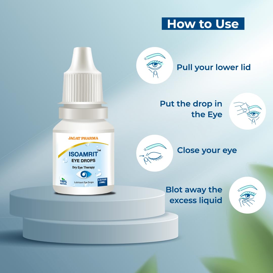 Jagat Pharma ISO Amrit Ayurvedic Eye Drops for Tired & Dry Eyes 10 Ml |100% Ayurvedic Formula for Digital Eye Strain|For Dryness, Redness, Itching, Daily Use | AYUSH Certified (Pack of 1) - Image 7 thumbnail