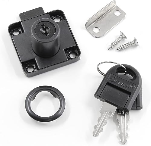 Miniatura 4 de BokWin Cerradura de cajón de gabinete de 2 piezas, para buzón y escritorio (aleación de zinc, negro, diámetro del agujero de 0.748 in, 4 llaves)