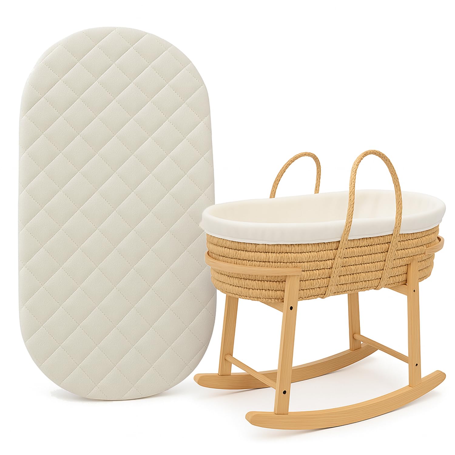 Super Soft Infant Moses Basket Mattress β Thick Oval Foam Design with Removable Quilted Zip Cover β Compatible with Mamas & Papas & Mothercare β Made in UK 76 x 40 x 3cm