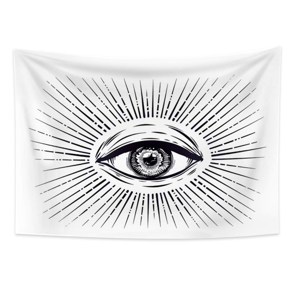OERJU 39.4x27.6 Inch Black and White Tarot Abstract Burning Sun All-Seeing Eye of Providence Seamless Pattern Grey Background Wall Hanging Dorm Bedroom Living Room Decor Tablecloth Blanket Mat-image-47