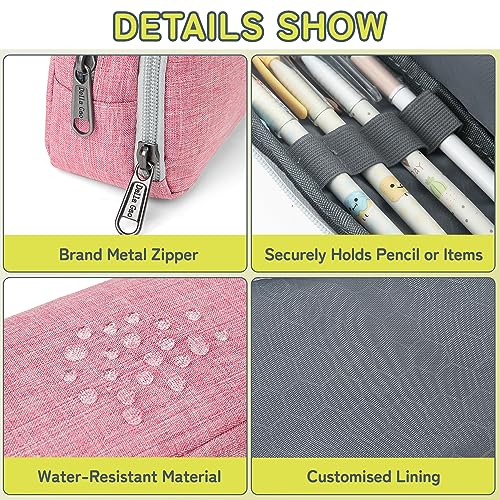 Image of Della Gao Big Capacity Pencil Pen Case Nylon Large Pencil Pouch Simple Stationery Bag Office Organizer Pen Bag for Men Women - Pink