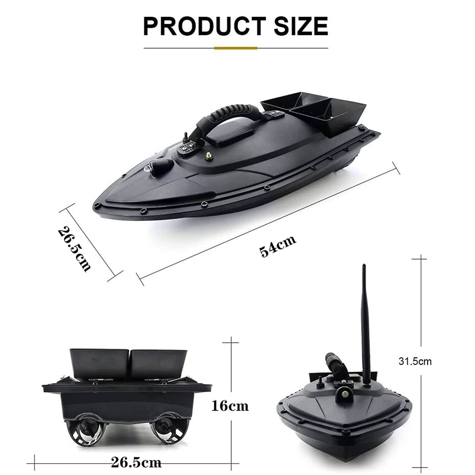 1.3Kg Carga Asistida Pesca Herramienta, Barco Cebador con Control Remoto, Barco Cebo Pesca Distancia Control Remoto 500m, Gran Capacidad 5200Mah Batería, Impermeable y anticolisión