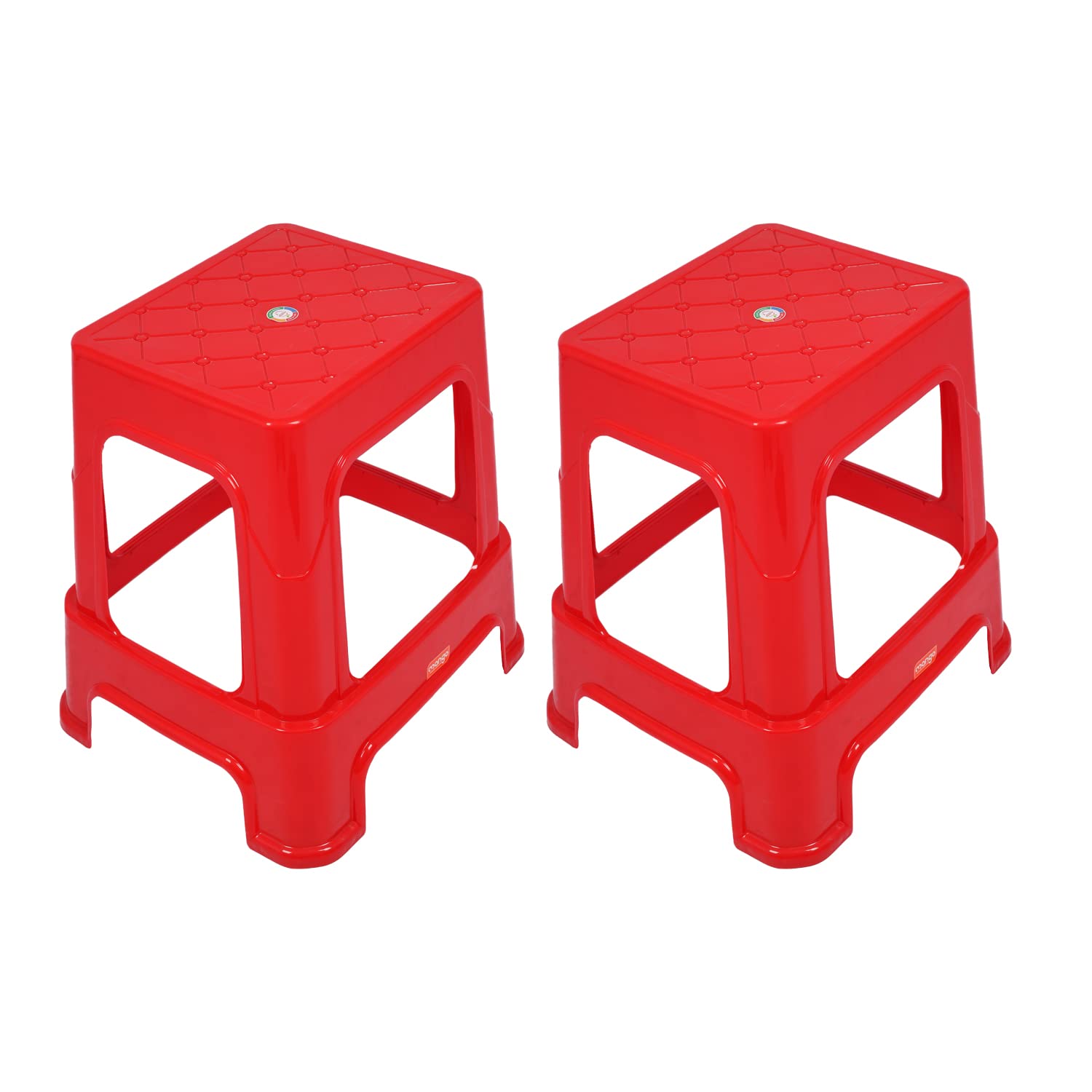 Magicbaksa Sikander Full Size Plastic Durable Stool for Home/Garden/Cafe, Big Size Stool, Pack of 2 (Red)