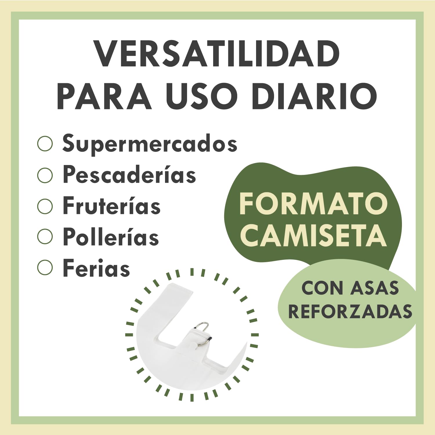 Bolsas de Plástico con Asas Blancas Tipo Camiseta 42x53cm 1KG 70% Recicladas Reutilizables Resistentes