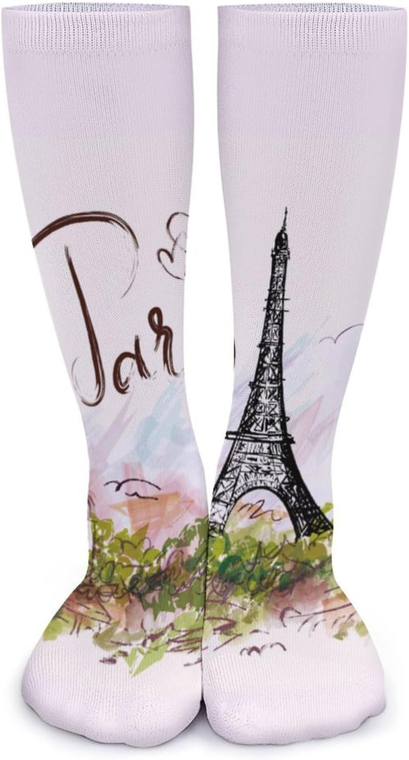 Eiffel Tower Paris Knee High Socks Casual Long Stockings Over Calf Sock Tube for Women Men