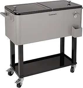 Cuisinart 80 Qt Cooler Cart, Portable Outdoor Beverage Cooler with Storage Shelf, Bottle Opener and Cap Collector, Summer BBQs, Cookouts and Tailgates, 48 Hour Cold Drinks, Chill, Fresh Sodas and Beer