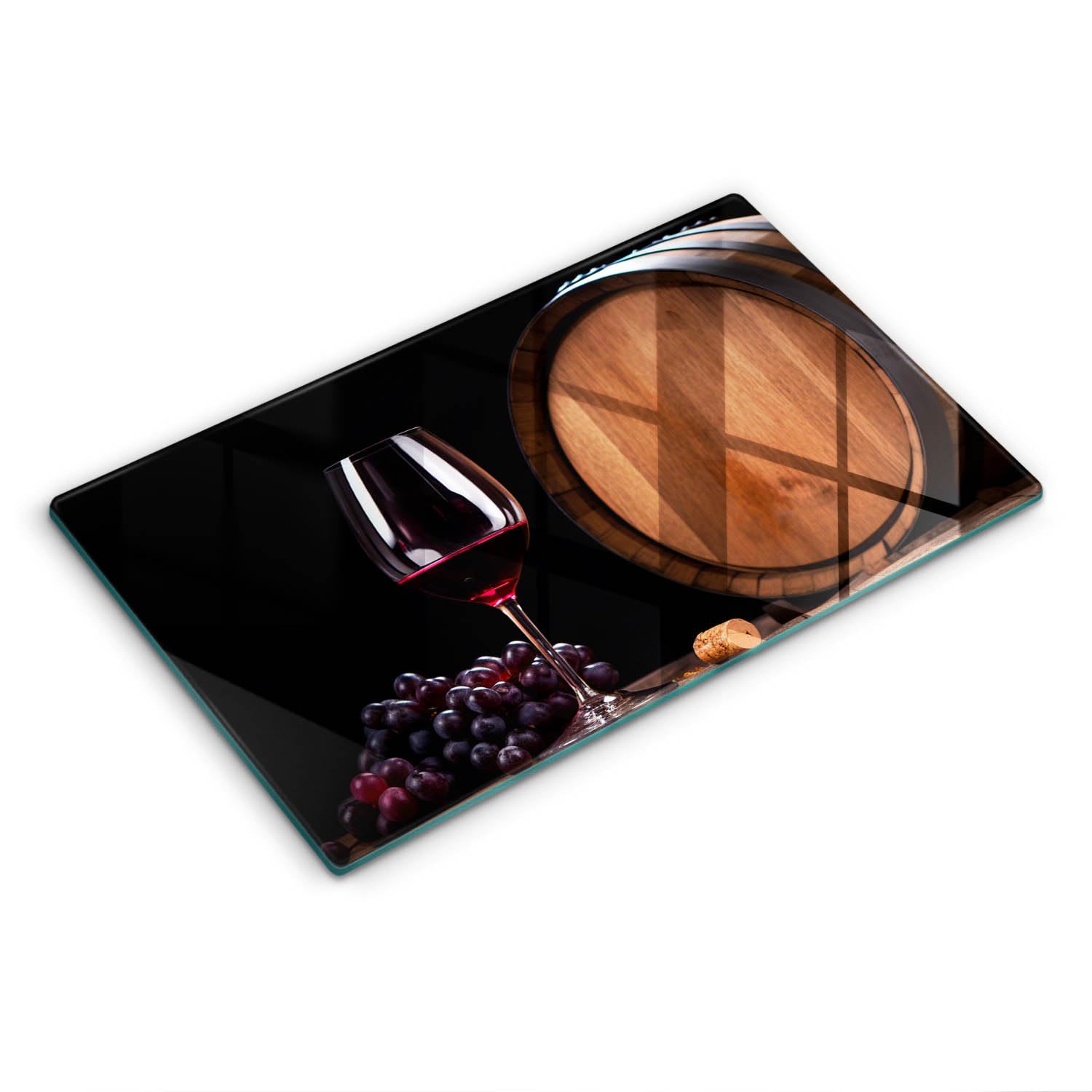 Plaque de protection induction 52x30 cm en verre avec motif baril de vin pour cuisine