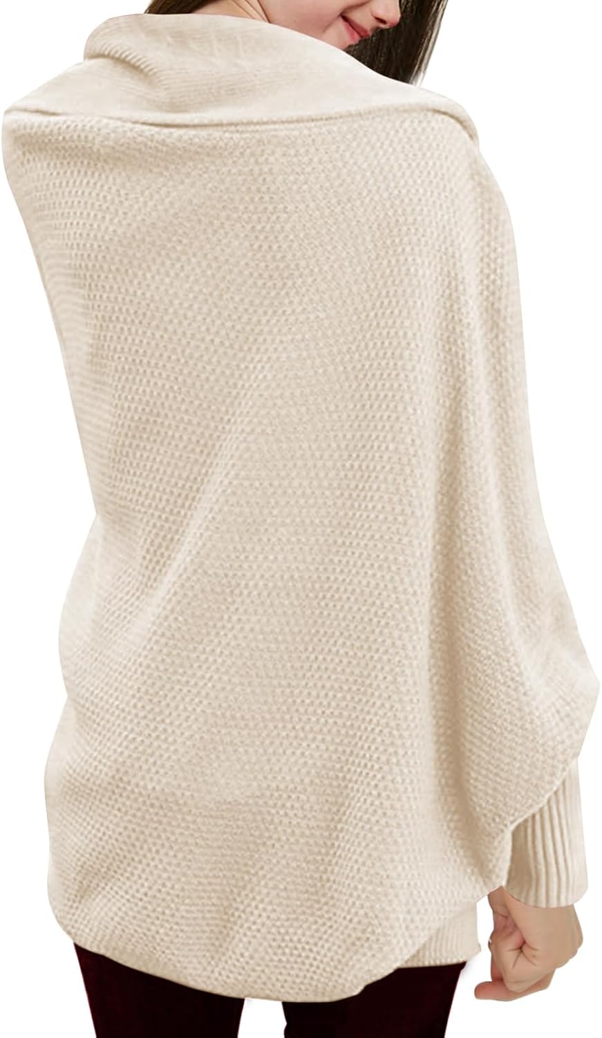 Laseily Girls Open Front Cardigan Sweaters Batwing Long Sleeve Shawl Collar Ribbed Knit Winter Coats - Image 2